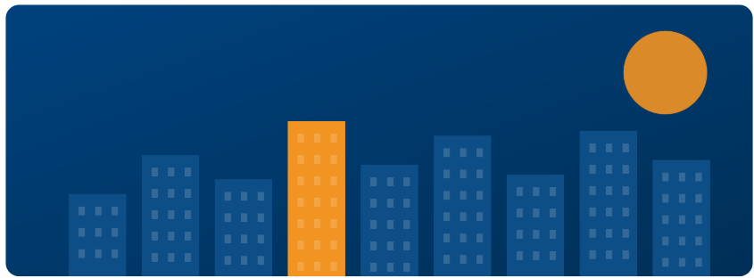 Stylised city skyline in navy and orange representing superannuation and Division 296 tax